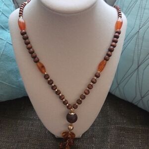 Elegant Brown and Orange Beaded Necklace